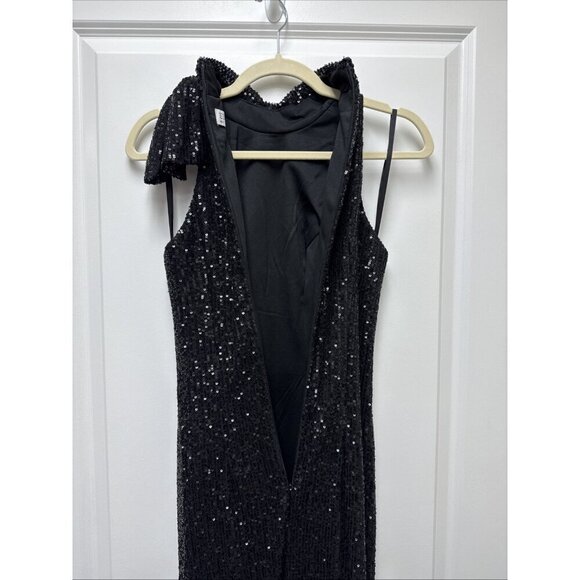MAC DUGGAL Size 2 Black 11280 SEQUINED HALTER NECK Bow Formal GOWN Dress Prom - Picture 9 of 11